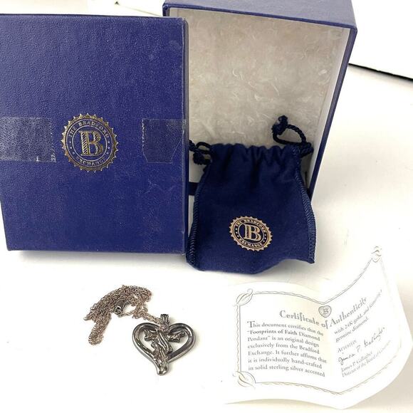 VTG BGE Sterling Silver Footprints of Faith Diamond Pendant Bradford Exchange - Picture 2 of 14